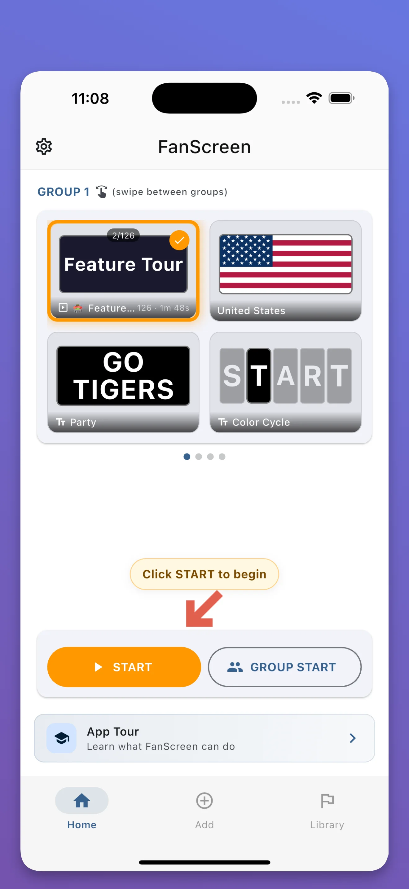 FanScreen Group Start feature for multi-phone sync