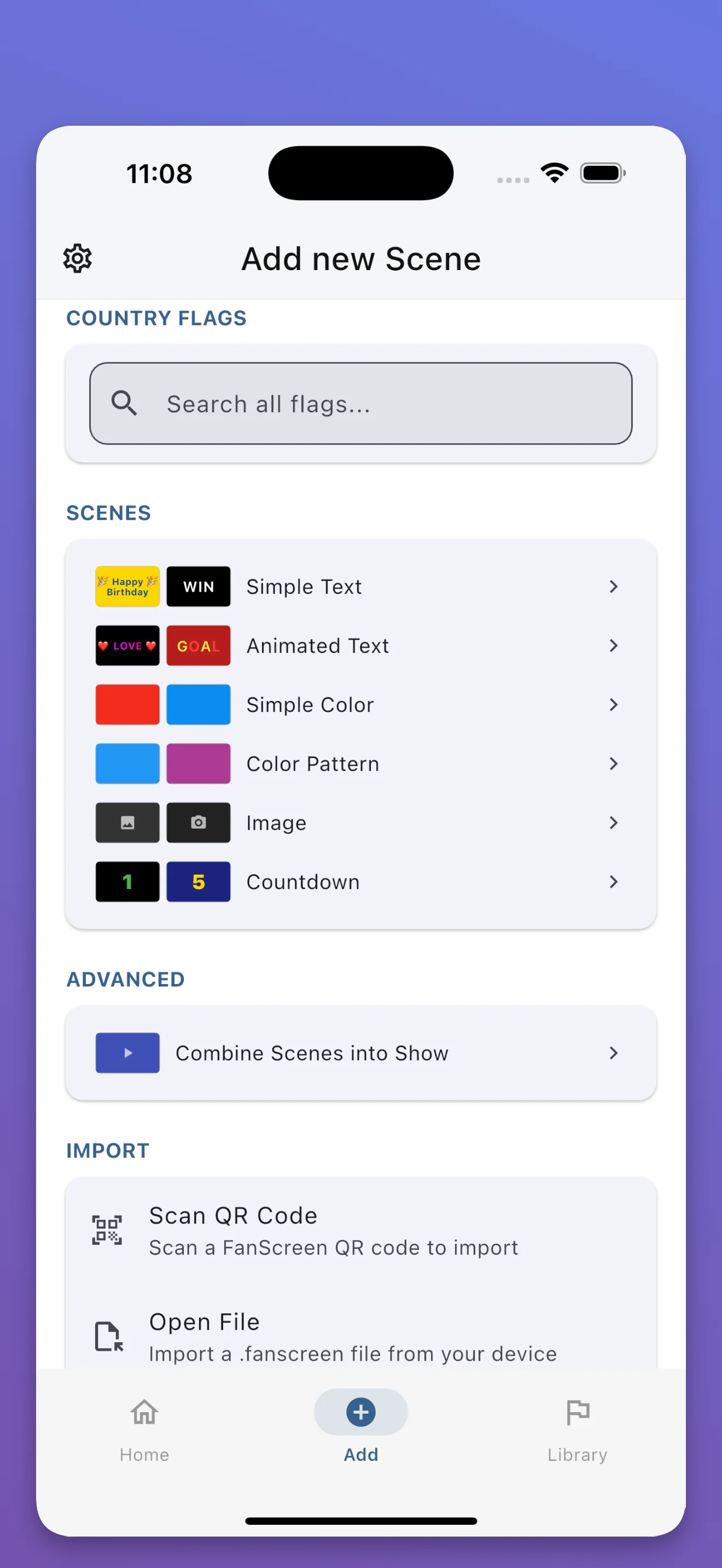 FanScreen scene editor for creating show steps