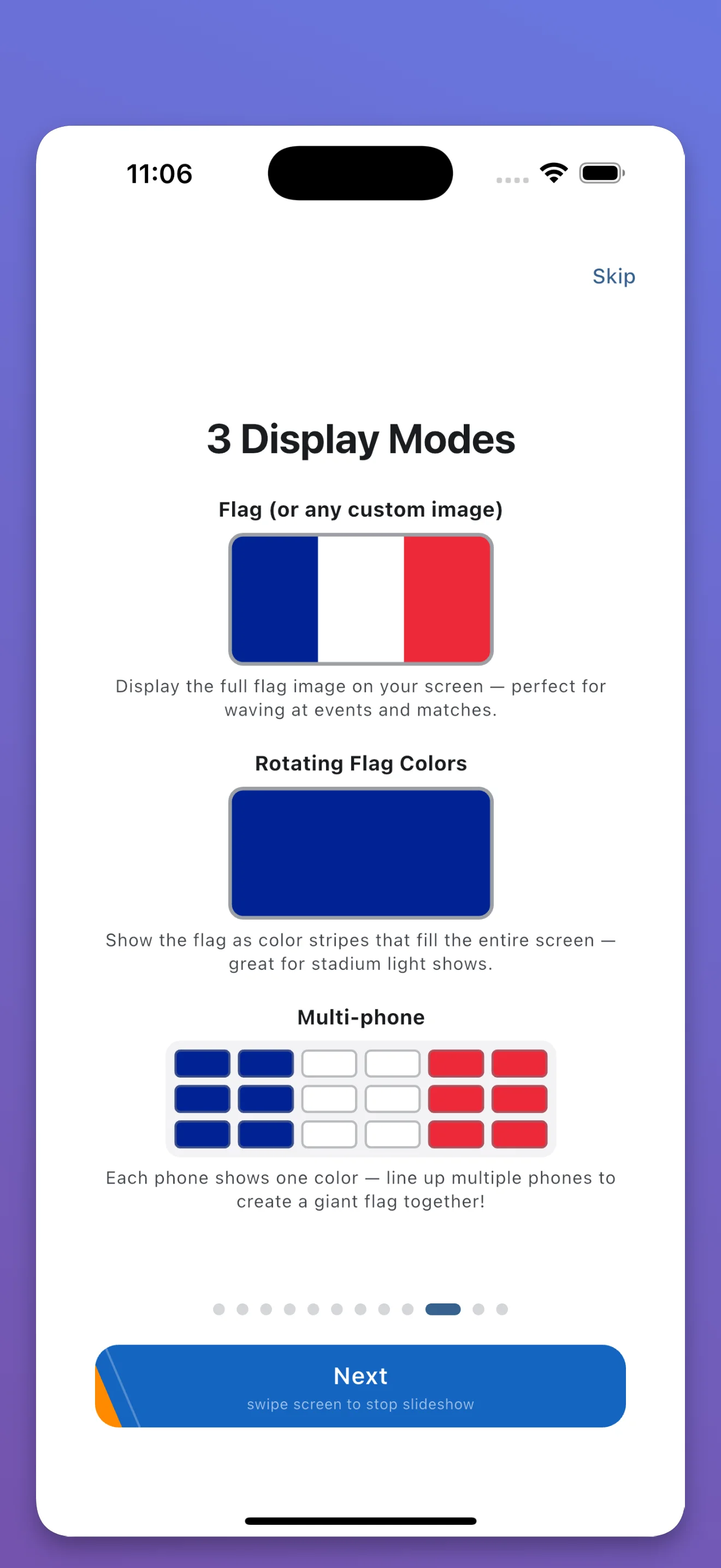 FanScreen three display modes