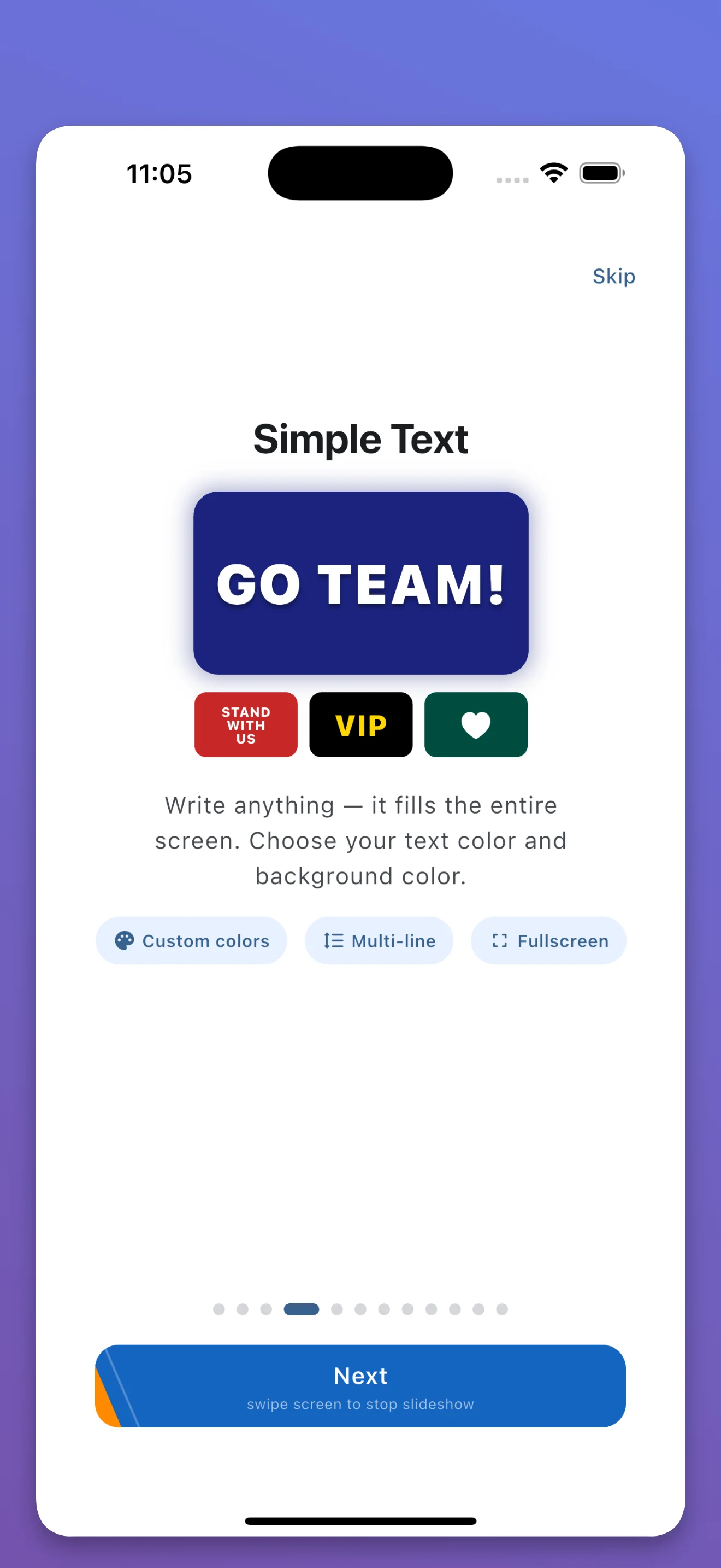 FanScreen text on a colored background